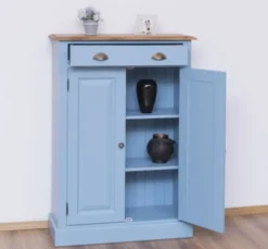 Casa Padrino Schrank im Landhausstil mit 2 Türen, 1 Schublade und Eichenholzplatte, 85 x 35 x 120 cm