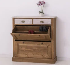 Casa Padrino Schuhschrank im Landhausstil mit 2 Türen und 2 Schubladen, 103 x 35 x 105 cm