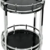 Casa Padrino Servierwagen Silber / Schwarz Ø 50 x H. 78 cm - Runder Metall Trolley mit Glasplatten - Hotel Restaurant Gastronomie Trolley - Hotel & Restaurant Accessoires