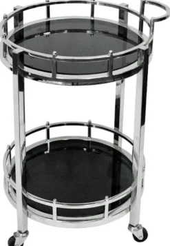Casa Padrino Servierwagen Silber / Schwarz Ø 50 x H. 78 cm - Runder Metall Trolley mit Glasplatten - Hotel Restaurant Gastronomie Trolley - Hotel & Restaurant Accessoires