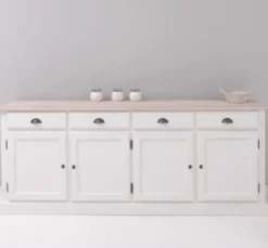 Casa Padrino Sideboard im Landhausstil mit 4 Türen, 4 Schubladen und Eichenholzplatte, 224 x 45 x 90 cm