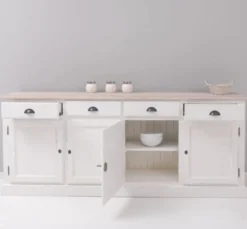 Casa Padrino Sideboard im Landhausstil mit 4 Türen, 4 Schubladen und Eichenholzplatte, 224 x 45 x 90 cm