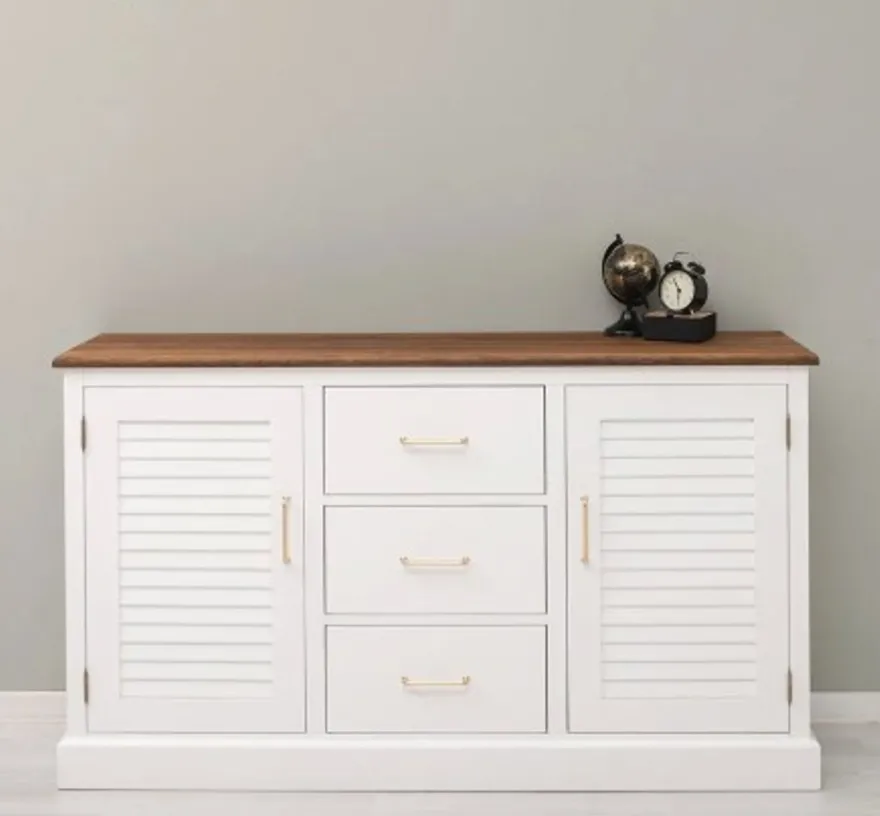 Casa Padrino Sideboard im Landhausstil mit 2 Türen, 3 Schubladen und Eichenholzplatte, 158 x 37 x 90 cm