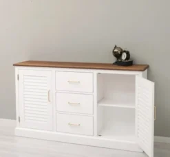 Casa Padrino Sideboard im Landhausstil mit 2 Türen, 3 Schubladen und Eichenholzplatte, 158 x 37 x 90 cm