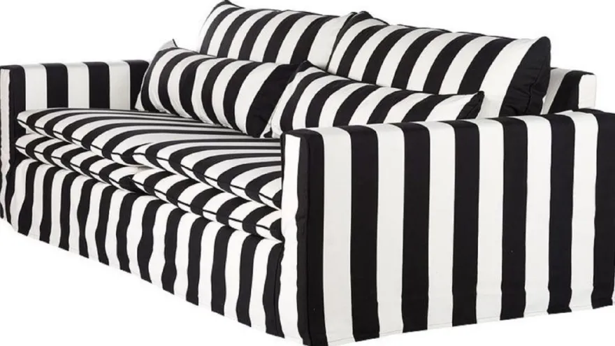 Casa Padrino Sofa Schwarz / Weiß - Modernes Wohnzimmer Sofa mit Streifen - Moderne Wohnzimmer Möbel