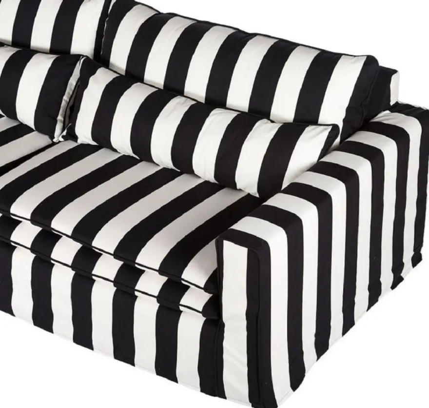 Casa Padrino Sofa Schwarz / Weiß - Modernes Wohnzimmer Sofa mit Streifen - Moderne Wohnzimmer Möbel