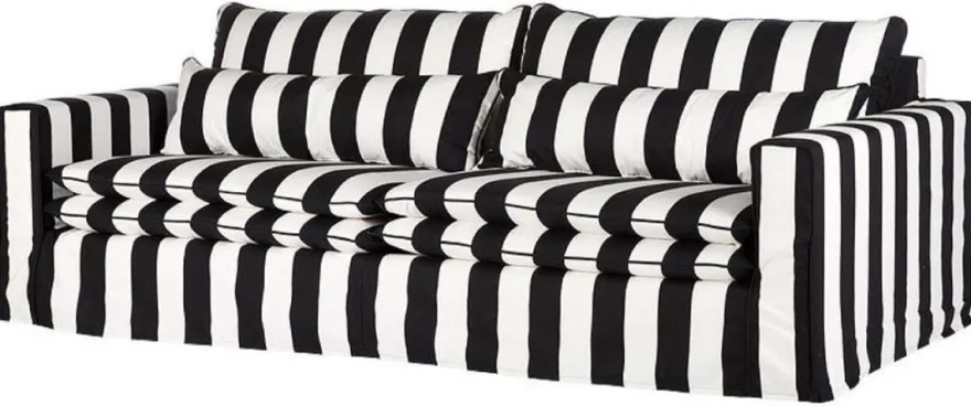 Casa Padrino Sofa Schwarz / Weiß - Modernes Wohnzimmer Sofa mit Streifen - Moderne Wohnzimmer Möbel