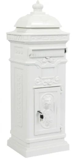 Casa Padrino Standbriefkasten Jugendstil aus Aluminium in Weiß, 100 x 39 x 39 cm