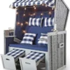 Casa Padrino Strandkorb Grau / Blau / Weiß 116 x 76 x H. 160 cm - Holz Strandkorb mit Dach und LED Beleuchtung - Garten Möbel - Pool Möbel - Outdoor Möbel