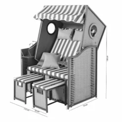 Casa Padrino Strandkorb mit Dach Grau / Weiß 114 x 72 x H. 160 cm