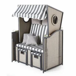 Casa Padrino Strandkorb mit Dach Grau / Weiß 114 x 72 x H. 160 cm