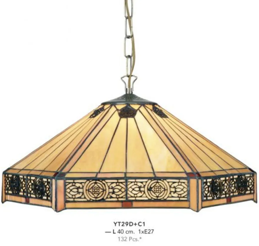 Casa Padrino Tiffany Hängeleuchte Art Deco Stil, 1-flammig, Ø 40 cm, mehrfarbiges Glas, hochwertige Deckenleuchte