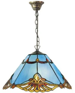 Casa Padrino Tiffany Hängeleuchte im Jugendstil Blau / Mehrfarbig Ø 40 x H. 82 cm - Handgefertigte Pendelleuchte
