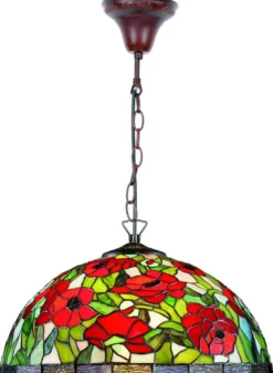 Casa Padrino Tiffany Hängeleuchte im Rosenmuster Design Mehrfarbig Ø 40 x H. 85 cm - Luxus Tiffany Lampe