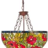 Casa Padrino Tiffany Hängeleuchte Rosenmuster Mehrfarbig Ø 50 x H. 110 cm - Handgefertigte Luxus Lampe