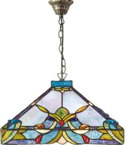 Casa Padrino Tiffany Hängeleuchte Bunt Ø 36 x H. 92 cm - Handgefertigte Pendelleuchte aus Glas und Metall