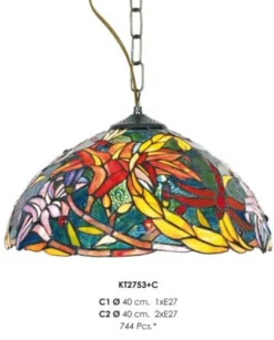 Casa Padrino Tiffany Hängeleuchte Mosaikglas Gelb Grün Rot 40 cm - Barock Deckenlampe