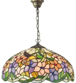Casa Padrino Tiffany Hängeleuchte im Jugendstil Design, Mehrfarbig, Ø 40 x H. 82 cm