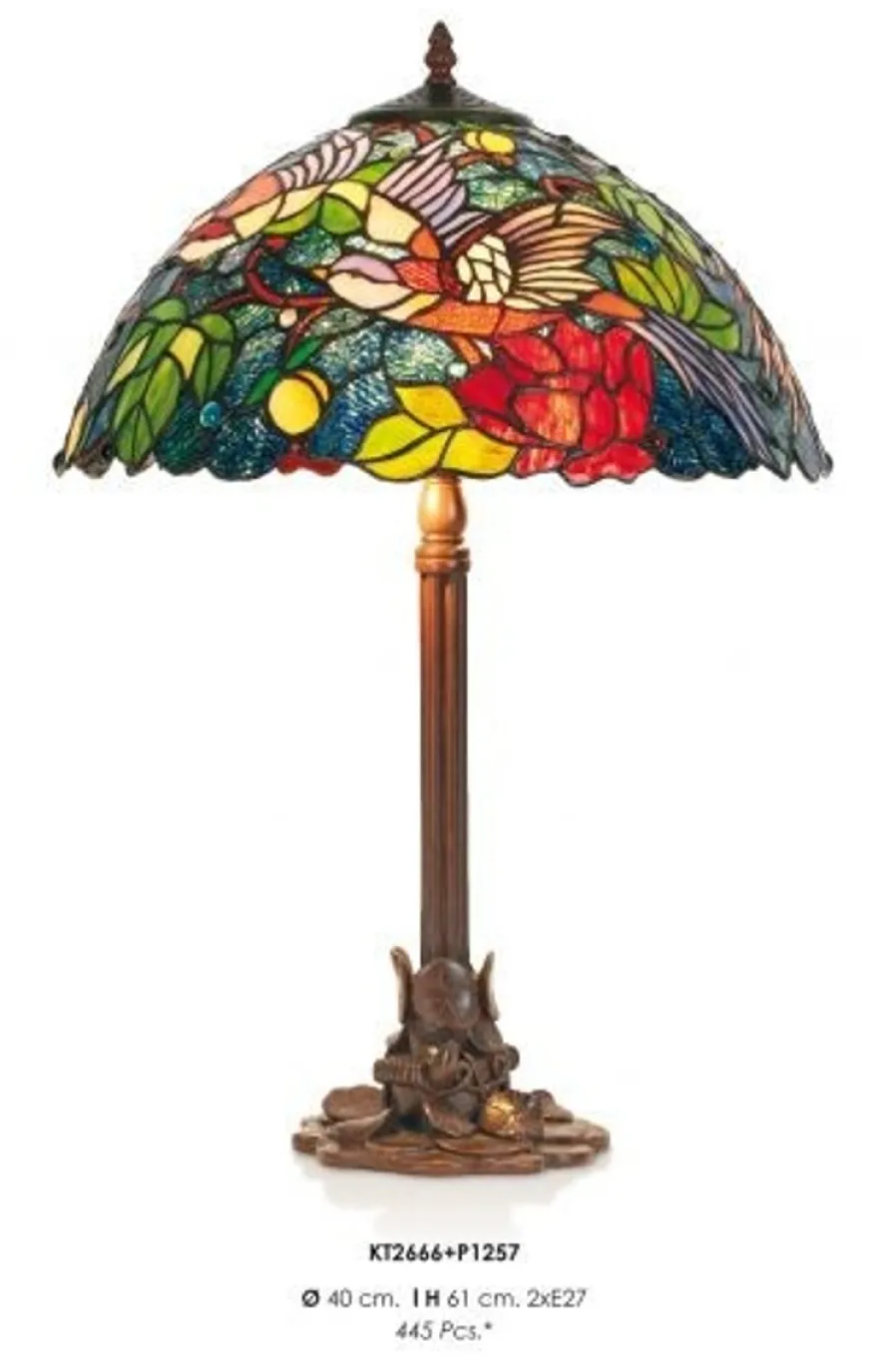 Casa Padrino Tiffany Hockerleuchte Tischlampe im kunstvollen Design, Glas und Metall, Höhe 40 cm, Durchmesser 61 cm