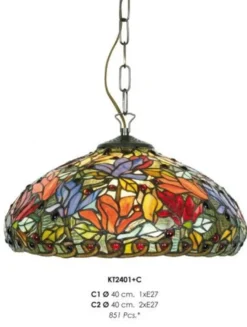 Casa Padrino Tiffany Pendelleuchte im Barockstil, Buntglas, Durchmesser 40 cm, 1-flammig