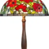 Casa Padrino Tiffany Tischleuchte Rosenmuster Bronzefarben / Mehrfarbig Ø 40 x H. 64 cm - Handgefertigte Hockerleuchte aus 528 Teilen