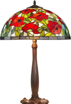 Casa Padrino Tiffany Tischleuchte Rosenmuster Bronzefarben / Mehrfarbig Ø 40 x H. 64 cm - Handgefertigte Hockerleuchte aus 528 Teilen