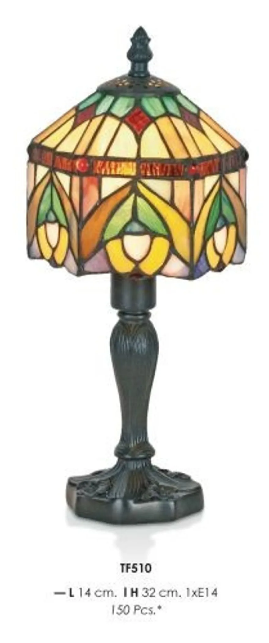 Casa Padrino Tiffany Tischleuchte im Barock Stil, handgefertigt, Bunt und Braun, Höhe 32 cm, Länge 14 cm