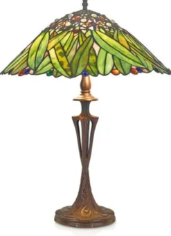 Casa Padrino Tiffany Tischleuchte Hockerleuchte im Bananenblätter Design, Grün und Bunt, Durchmesser 40 cm