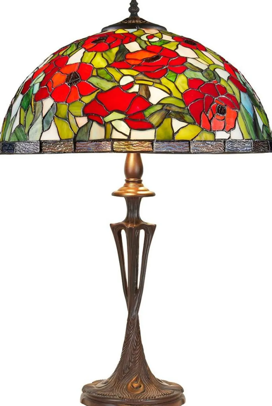 Casa Padrino Tiffany Tischleuchte Rosenmuster Bronzefarben / Mehrfarbig Ø 40 x H. 60 cm - Handgefertigte Hockerleuchte