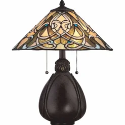 Casa Padrino Tiffany Tischleuchte Bunt / Bronze H. 49,5 cm - Tiffany Leuchten