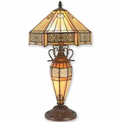 Casa Padrino Tiffany Tischleuchte Beige / Dunkelbraun H. 57 cm - Tiffany Leuchten