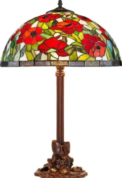Casa Padrino Tiffany Tischleuchte Rosenmuster Bronzefarben / Mehrfarbig Ø 40 x H. 61 cm - Hockerleuchte aus 528 Glasteilen
