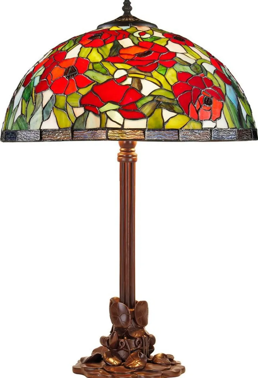 Casa Padrino Tiffany Tischleuchte Rosenmuster Bronzefarben / Mehrfarbig Ø 40 x H. 61 cm - Hockerleuchte aus 528 Glasteilen