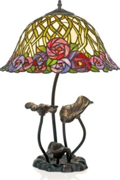 Casa Padrino Tiffany Tischleuchte Hockerleuchte Blumen Mosaik Glas Metall - Durchmesser 40 cm