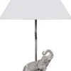 Casa Padrino Tischleuchte Bronze Elefant Versilbert 35 x 29 x H. 50 cm - Luxus Tischlampe mit weißem Lampenschirm