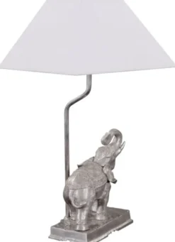 Casa Padrino Tischleuchte Bronze Elefant Versilbert 35 x 29 x H. 50 cm - Luxus Tischlampe mit weißem Lampenschirm