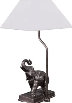 Casa Padrino Tischleuchte Elefant Bronze 35 x 29 x H. 50 cm - Luxus Tischlampe mit weißem Lampenschirm