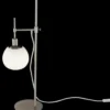 Casa Padrino Tischleuchte Silber / Weiß 17 x H. 65 cm - Höhenverstellbare Tischlampe mit rundem Mattglas Lampenschirm