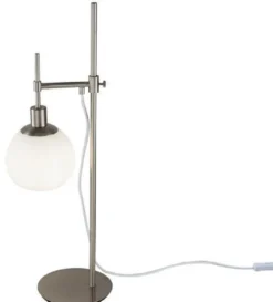 Casa Padrino Tischleuchte Silber / Weiß 17 x H. 65 cm - Höhenverstellbare Tischlampe mit rundem Mattglas Lampenschirm