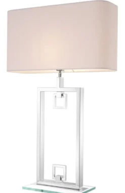 Casa Padrino Tischleuchte Silber / Weiß 55 x 25 x H. 88 cm - Luxus Tischlampe mit Lampenschirm
