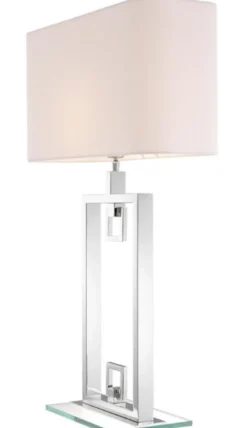 Casa Padrino Tischleuchte Silber / Weiß 55 x 25 x H. 88 cm - Luxus Tischlampe mit Lampenschirm