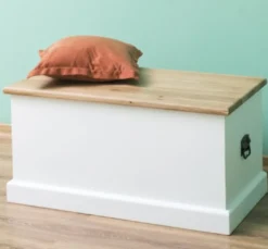 Casa Padrino Truhe im Landhausstil mit Eichenholzplatte, 90 x 45 x 45 cm