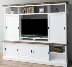 Casa Padrino TV Schrank im Landhausstil mit 6 Schiebetüren, 254 x 46 x 210 cm