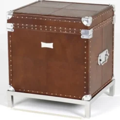 Casa Padrino Vintage Echtleder Koffertisch Braun 45 x 40 x H50 cm - Beistelltisch aus Rindleder und Massivholz