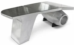 Casa Padrino Vintage Flieger Schreibtisch Silber 230 x 120 x H. 80 cm - Aluminium Flugzeug Design Bürotisch - Aluminium Flugzeug Büro Möbel