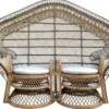 Casa Padrino Vintage Rattan Gartensofa Naturfarben / Blau / Weiß 200 cm