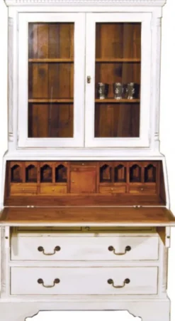 Casa Padrino Vintage Sekretär Schrank Antik Stil Weiß / Holzfarben H 210 x B 110 cm - Shabby Chic Vitrine Regal