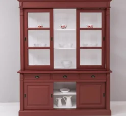 Casa Padrino Vitrine im Landhausstil mit 6 Schiebetüren, 3 Schubladen und Aufsatz, 180 x 51 x 220 cm