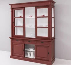Casa Padrino Vitrine im Landhausstil mit 6 Schiebetüren, 3 Schubladen und Aufsatz, 180 x 51 x 220 cm