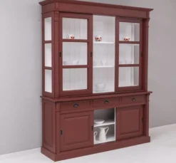 Casa Padrino Vitrine im Landhausstil mit 6 Schiebetüren, 3 Schubladen und Aufsatz, 180 x 51 x 220 cm